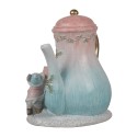 Clayre & Eef Decoratie Huis met LED Theepot 15x12x16 cm Blauw Roze Polyresin Muis
