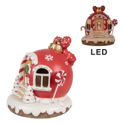 Clayre & Eef Décoration Maison avec LED Maison en pain d'épices 14 cm Rouge Plastique
