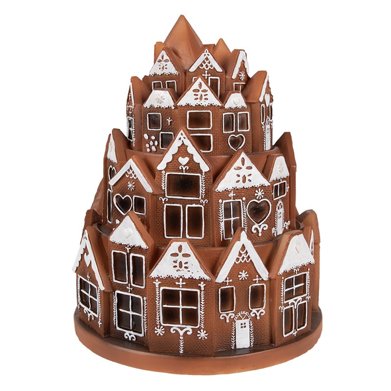 Clayre & Eef Gingerbread house with LED Ø 21x26 cm Brown Plastic