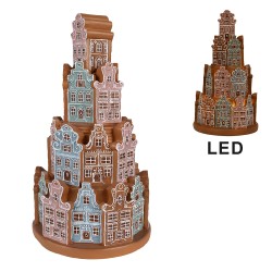 Clayre & Eef Gingerbread house with LED Ø 18x33 cm Brown Blue Plastic