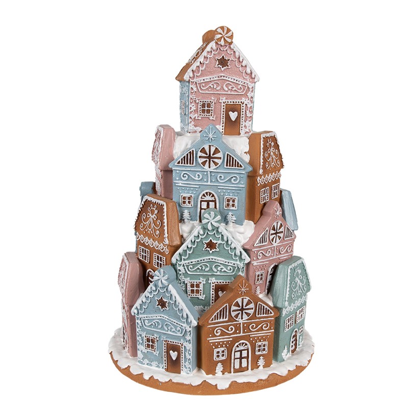 Clayre & Eef Lebkuchenhaus mit LED Ø19x28 cm Braun Blau Kunststoff