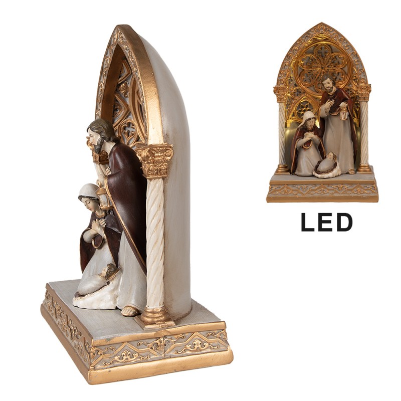 Clayre & Eef Decorazione natalizia con illuminazione a LED Presepe 16x11x24 cm Color oro Poliresina