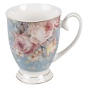 Clayre & Eef Mok  set van 6 stuks  300 ml Blauw Wit Porselein Bloemen Theemok