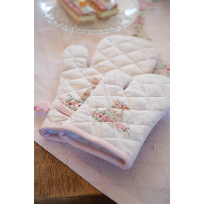 Clayre & Eef Theedoek  set van 6 stuks  50x70 cm Roze Katoen Konijn Keukenhanddoek