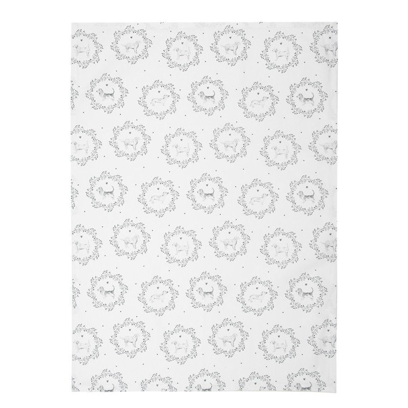 Clayre & Eef Theedoek 50x70 set van 6 stuks 50x70 cm Wit Grijs Katoen Hond Keukenhanddoek