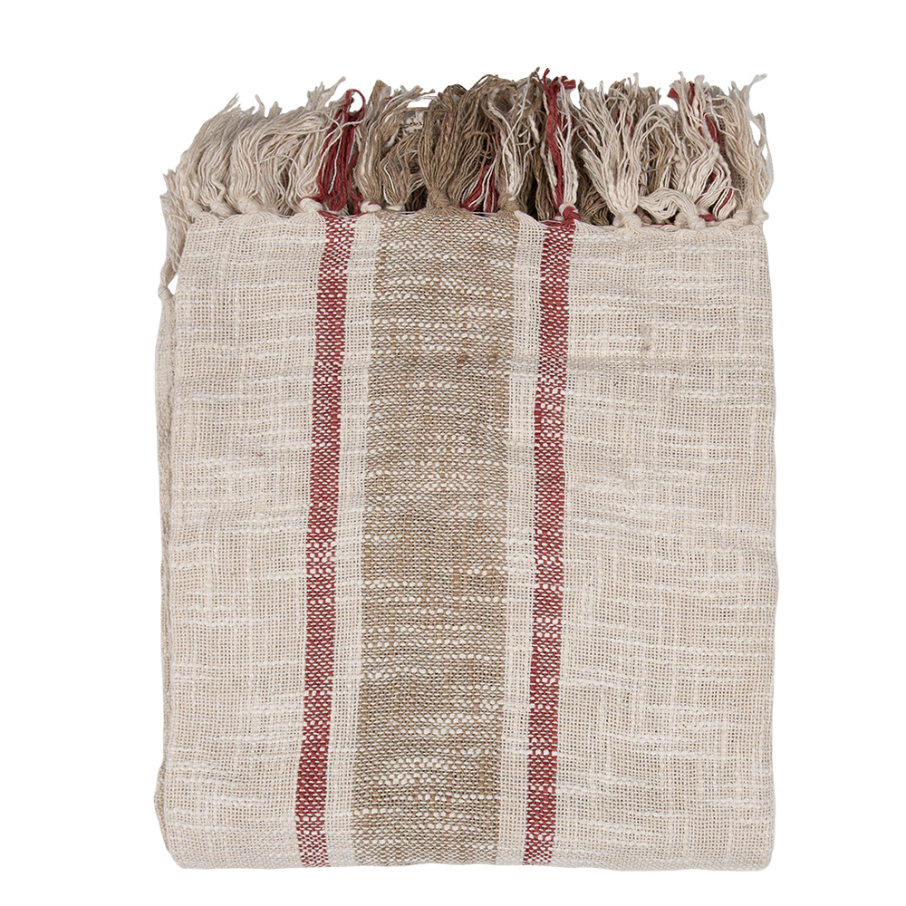 Clayre&Eef Plaid 125x150 cm Beige Bruin Katoen Strepen afbeelding