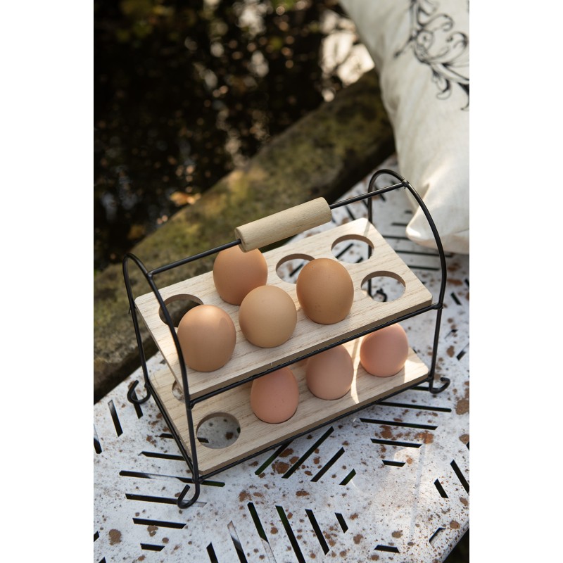 Clayre & Eef Egg Holder 21x11x20 cm Black Wood Metal