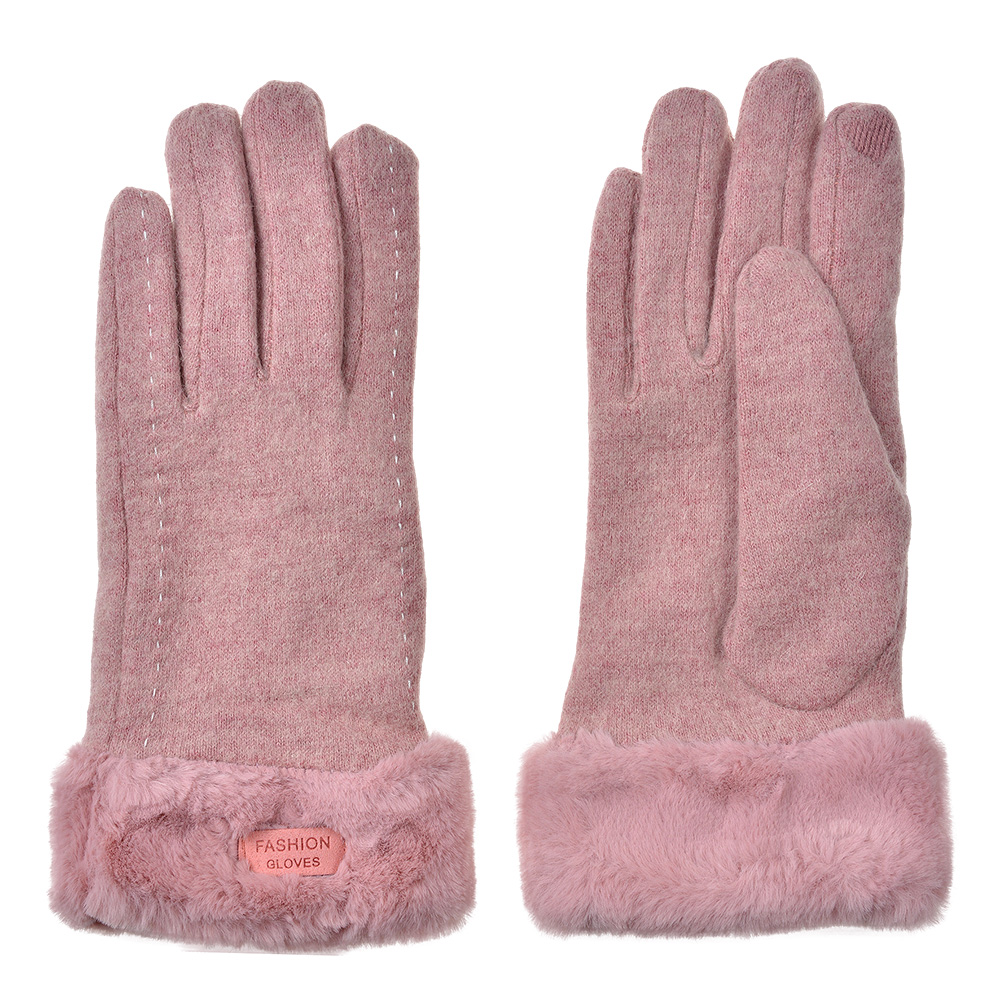 Clayre & Eef Handschoenen met imitatiebont 9x23 cm Roze Polyester afbeelding