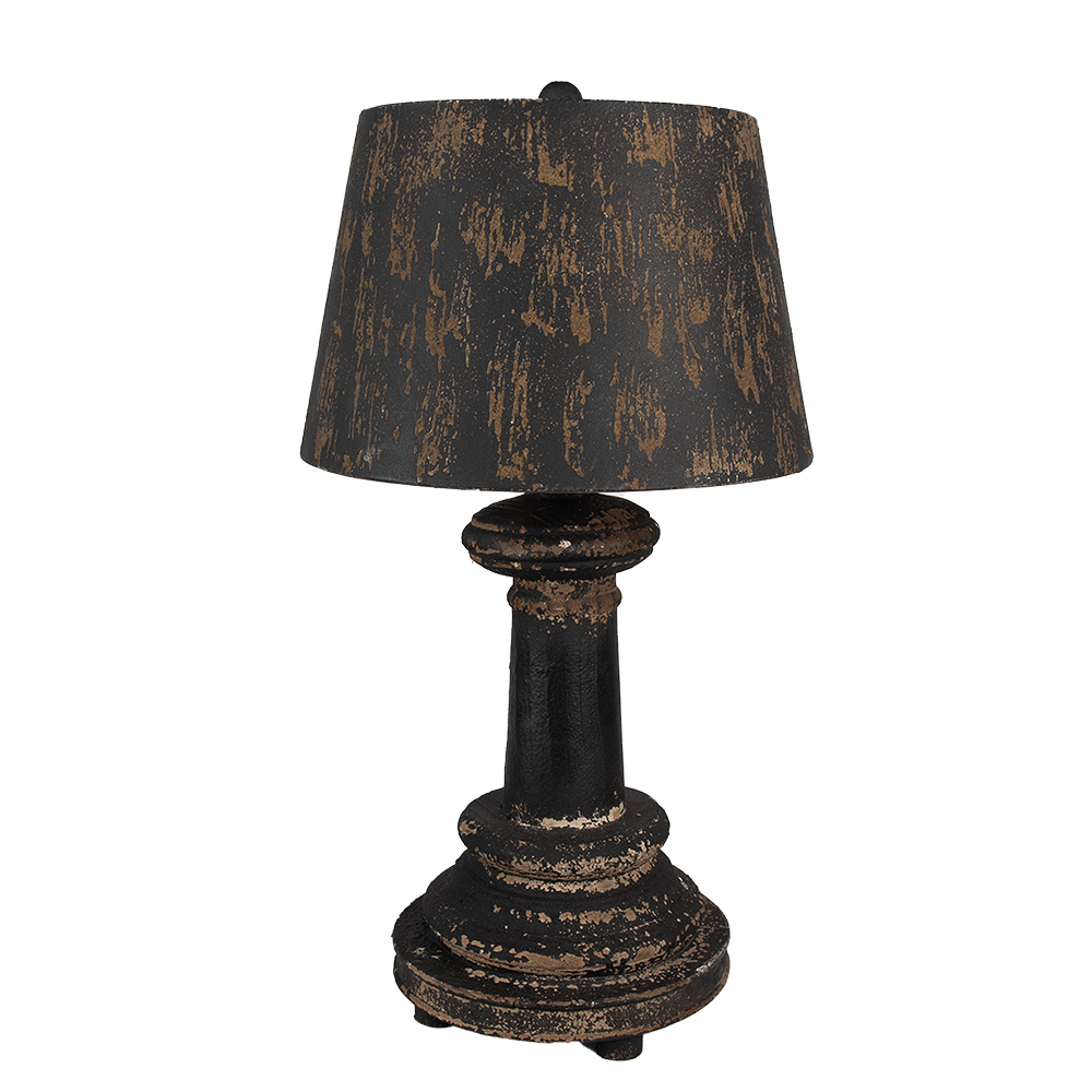 Clayre & Eef Tafellamp Ø 35x64 Bruin Zwart Hout afbeelding 1