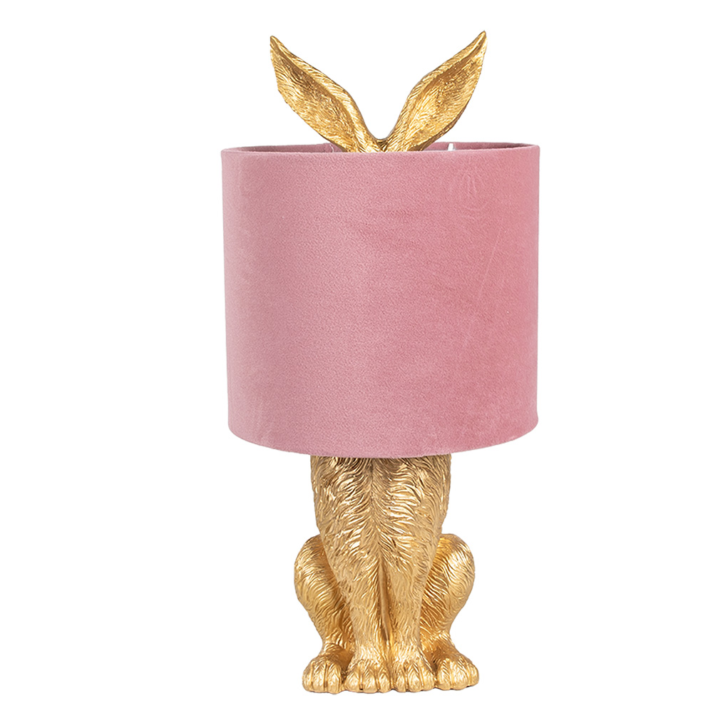 Clayre&Eef Tafellamp KonijnØ 20x43 cm goudkleurig roze Polyresin afbeelding