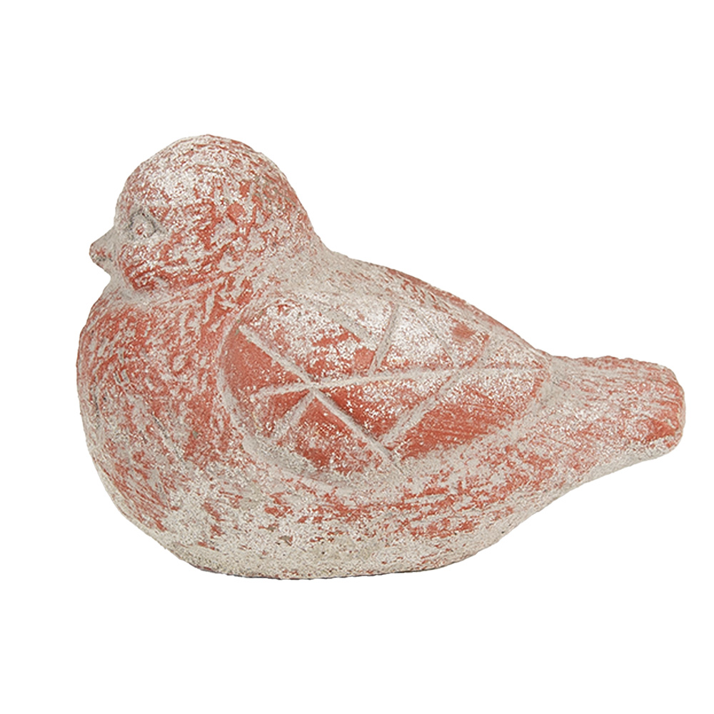 Clayre & Eef Decoratie Beeld Vogel 14x9x10 cm Grijs Rood Steen afbeelding
