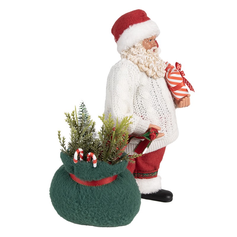 Clayre & Eef Weihnachtsdekorationsfigur Weihnachtsmann 27 cm Weiß Rot Textil