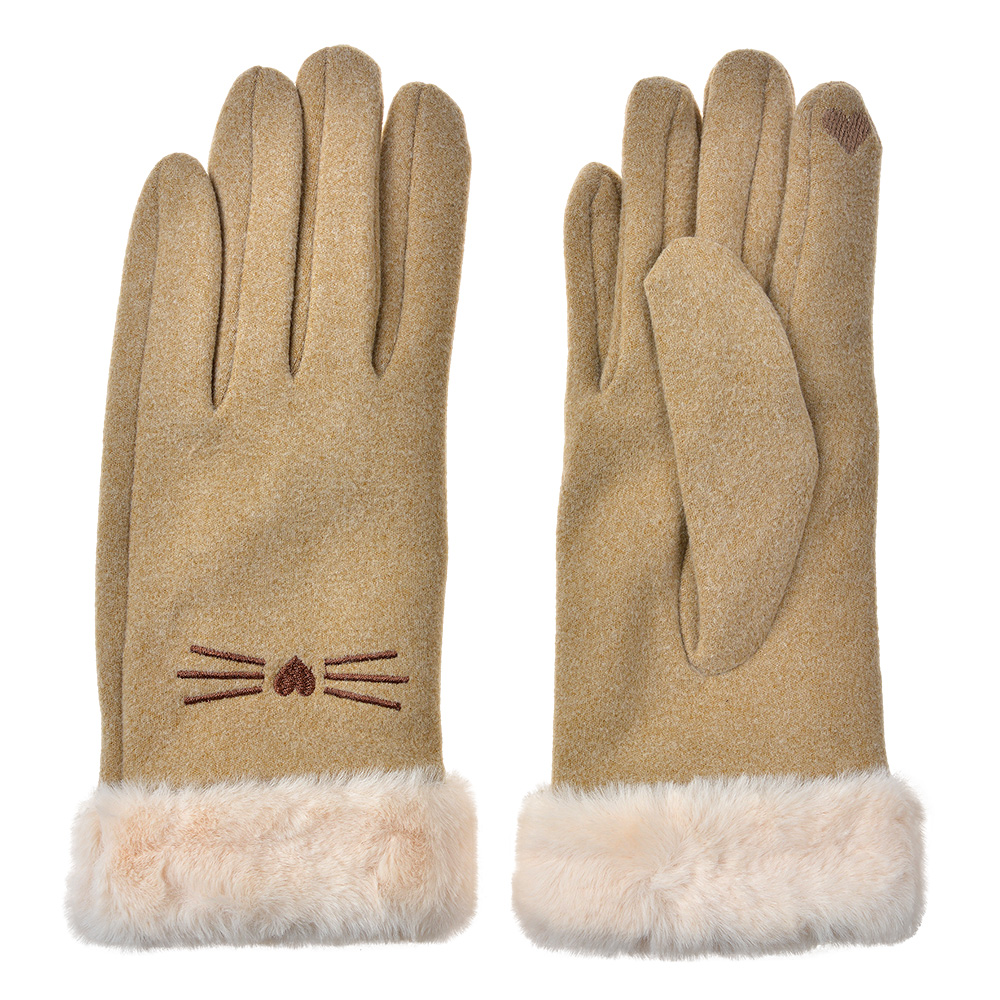 Clayre & Eef Handschoenen met imitatiebont 9x23 cm Beige Polyester afbeelding