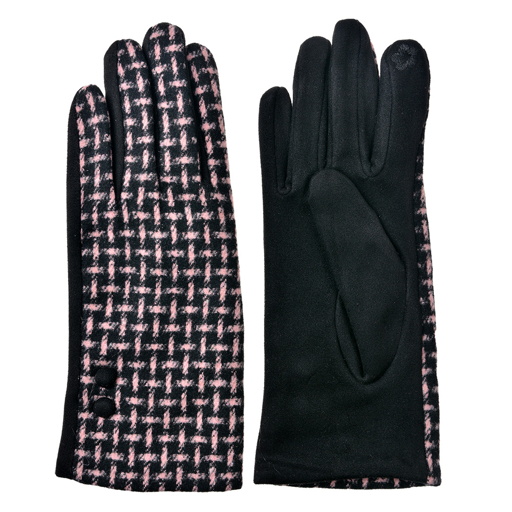 Clayre&Eef Handschoenen Winter 9x23 cm Zwart Roze Polyester afbeelding