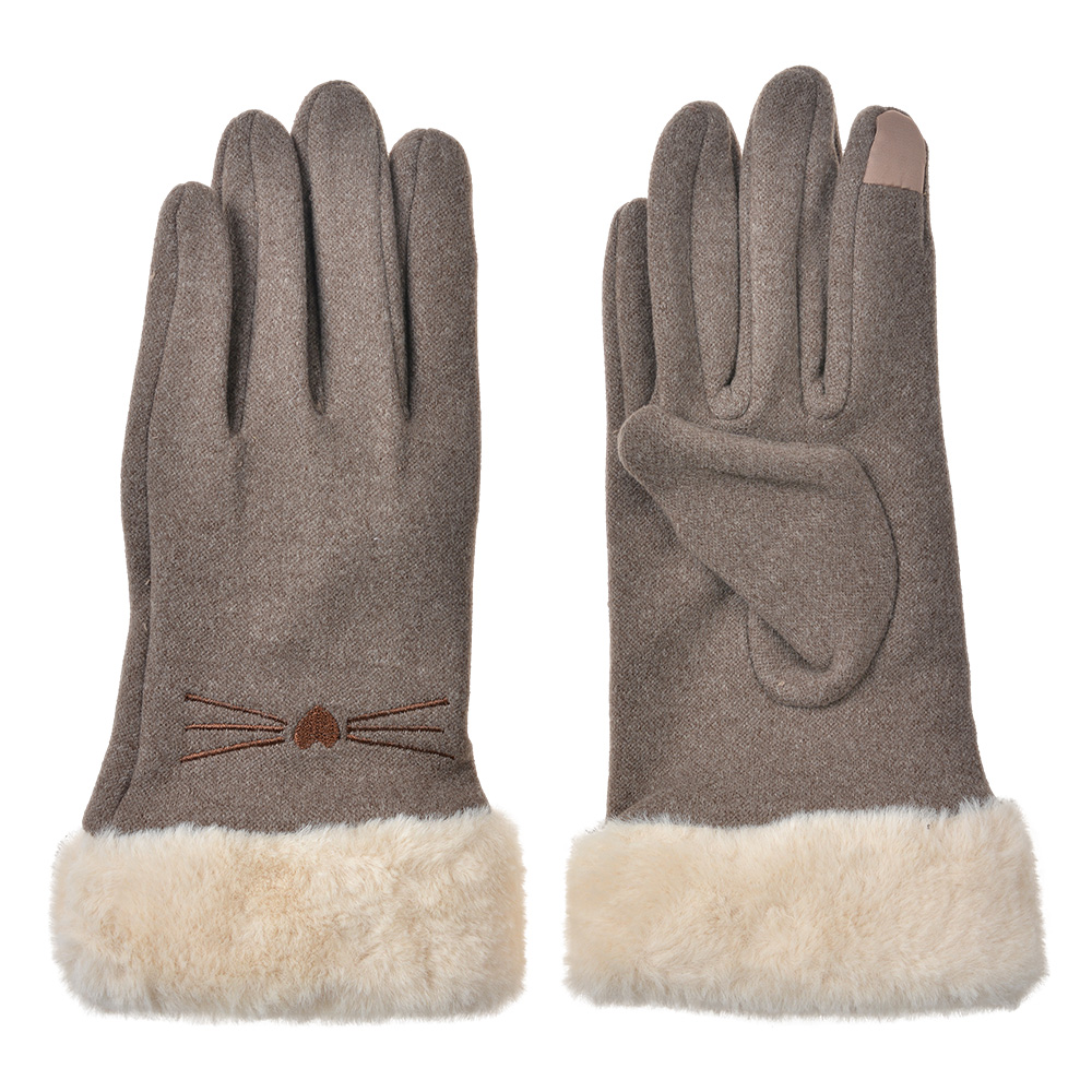 Clayre & Eef Handschoenen met imitatiebont 9x23 cm Bruin Polyester afbeelding