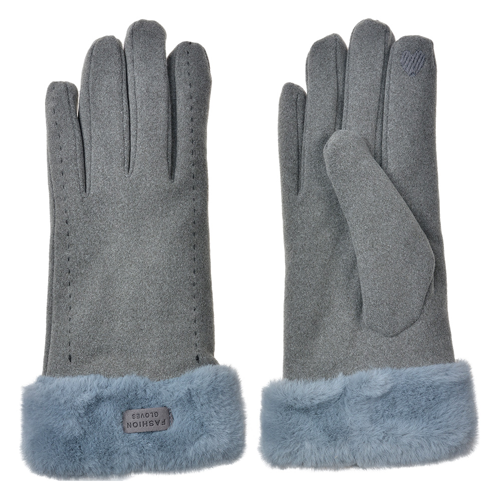 Clayre & Eef Handschoenen met imitatiebont 9x23 cm Grijs Polyester afbeelding