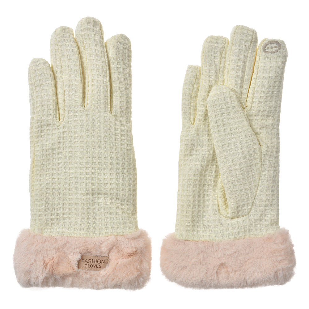 Clayre & Eef Handschoenen met imitatiebont 9x23 cm Beige Polyester afbeelding