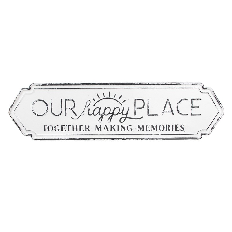 Clayre & Eef Plaque de texte 76x1x24 cm Blanc Noir Métal