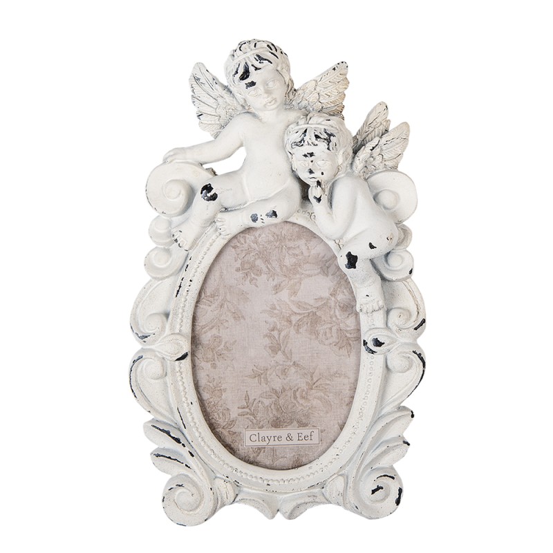 Clayre & Eef Cadre photo 9x13 cm Blanc Plastique Ovale Anges