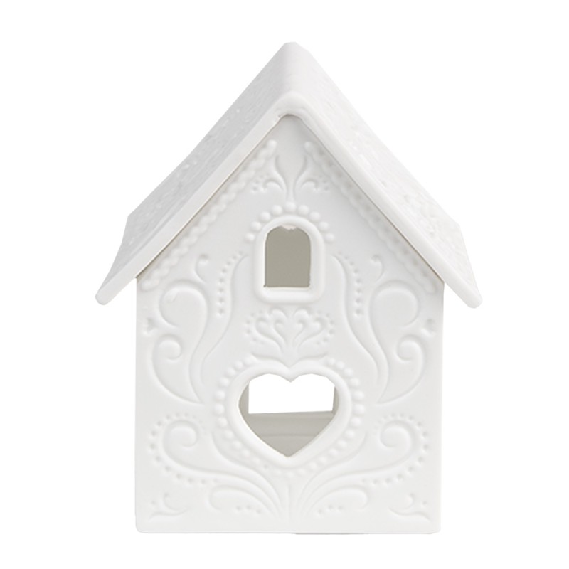 Clayre & Eef Teelichthalter Haus 7x8x9 cm Weiß Porzellan