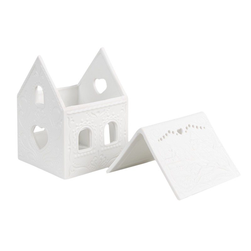 Clayre & Eef Teelichthalter Haus 7x8x9 cm Weiß Porzellan