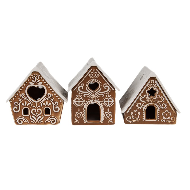 Clayre & Eef Tealight Holder Gingerbread house 7x8x9 cm Brown Porcelain