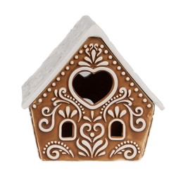 Clayre & Eef Tealight Holder Gingerbread house 9x7x8 cm Brown Porcelain