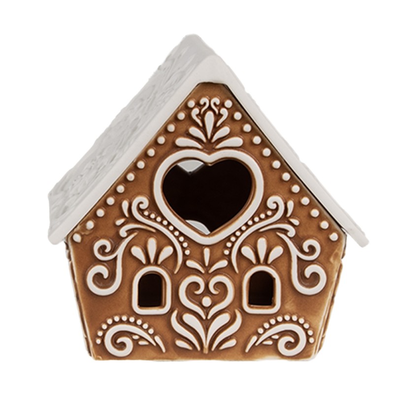 Clayre & Eef Tealight Holder Gingerbread house 9x7x8 cm Brown Porcelain
