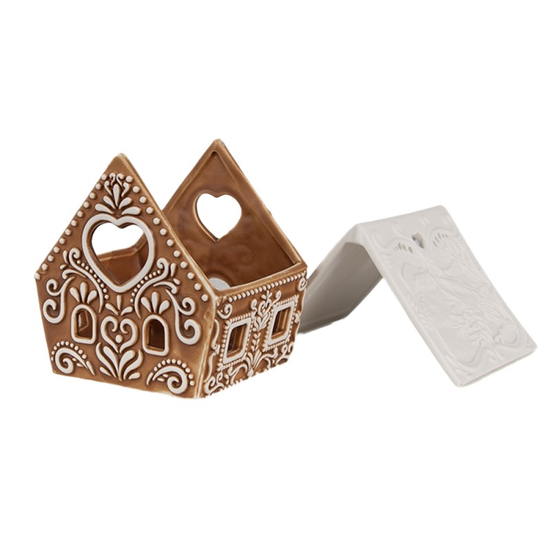 Clayre & Eef Tealight Holder Gingerbread house 9x7x8 cm Brown Porcelain