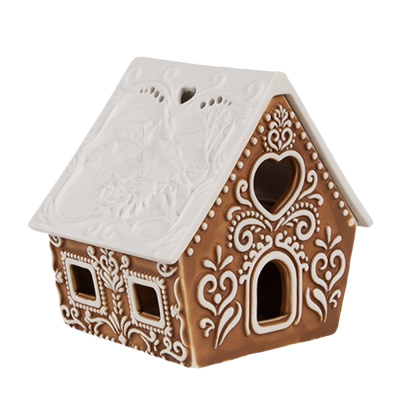 Clayre & Eef Tealight Holder Gingerbread house 9x7x8 cm Brown Porcelain