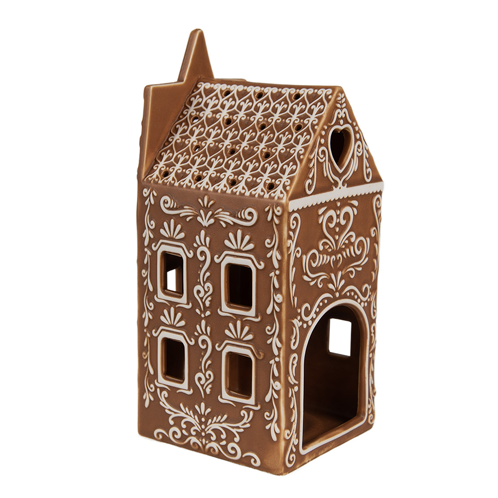 Waxinelichthouder Gingerbread House 7X7X17 Cm Bruin Porselein-image
