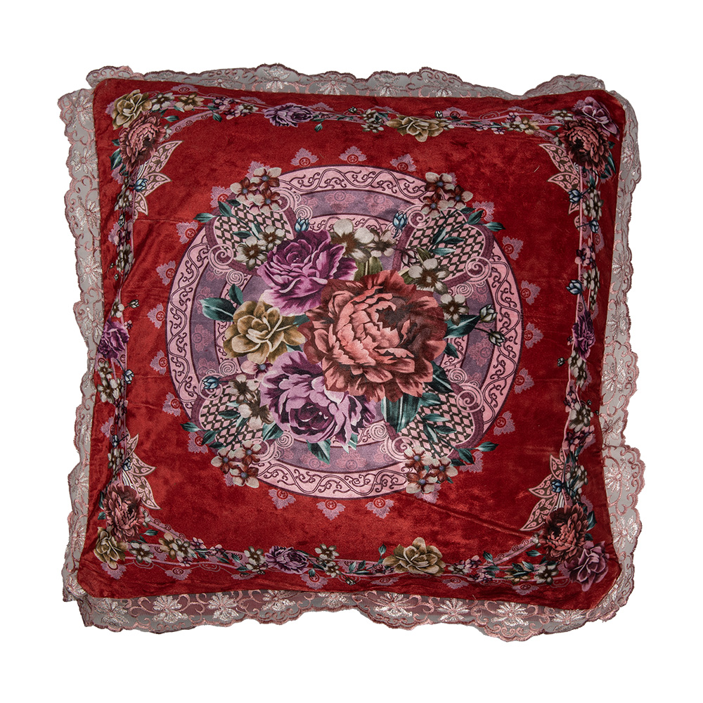 Clayre & Eef Kussenhoes 55x55 cm Rood Synthetisch Bloemen afbeelding 1