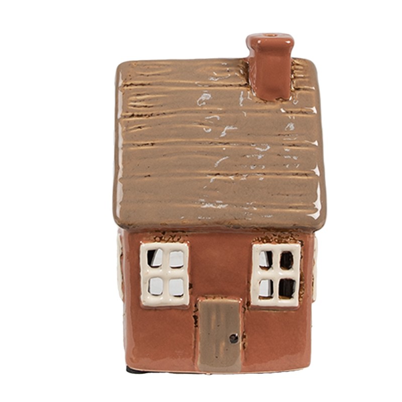 Clayre & Eef Waxinelichthouder Huis 9x9x14 cm Oranje Keramiek Geen vorm