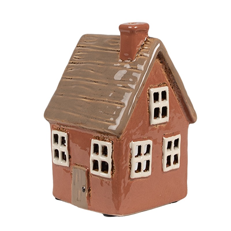 Clayre & Eef Waxinelichthouder Huis 9x9x14 cm Oranje Keramiek Geen vorm
