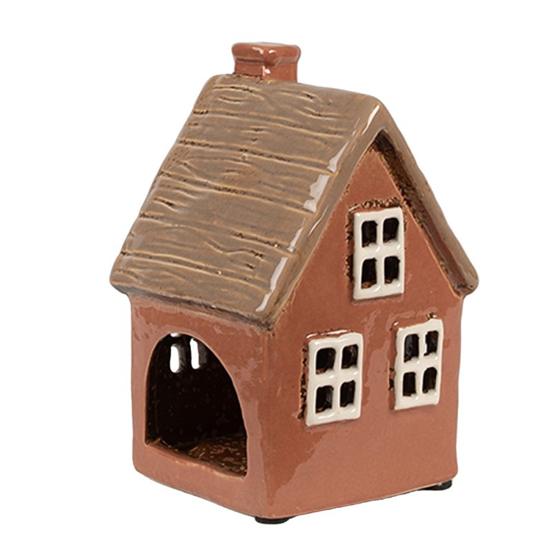 Clayre & Eef Waxinelichthouder Huis 9x9x14 cm Oranje Keramiek Geen vorm