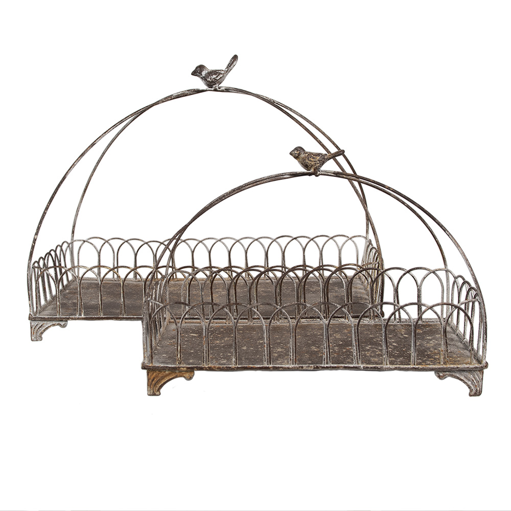 Clayre&Eef Decoratie Mand Set van 2 39x20x30/ 30x15x22 cm Bruin Metaal afbeelding