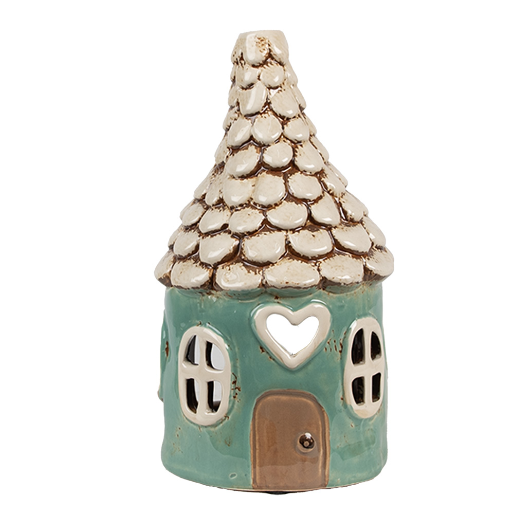 Clayre & Eef Waxinelichthouder Huis Ø 11x20 cm Groen Keramiek afbeelding 1