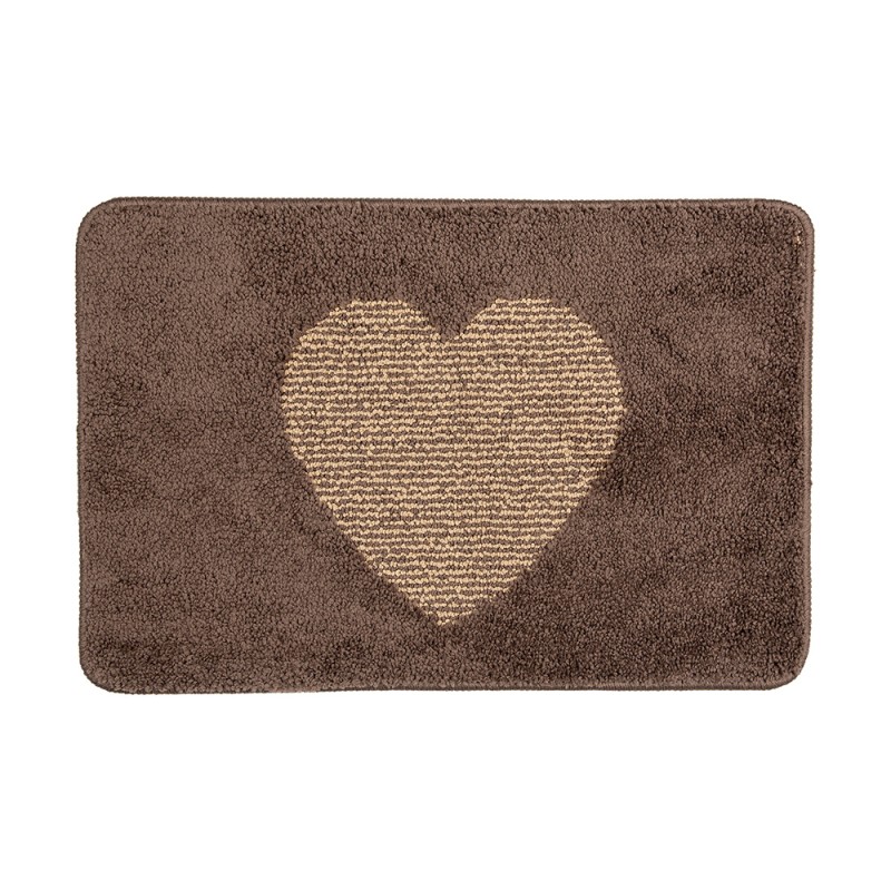 Clayre & Eef Bath Mat 58x38x1 cm Brown Polyester Rectangle Heart