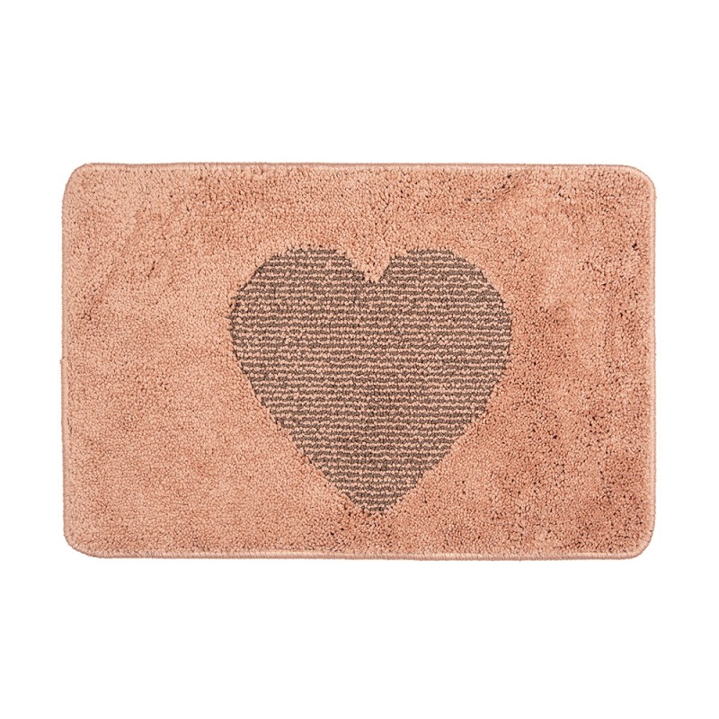 Clayre & Eef Bath Mat 58x38x1 cm Pink Polyester Rectangle Heart
