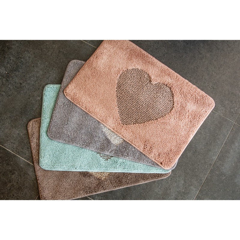 Clayre & Eef Bath Mat 58x38x1 cm Pink Polyester Rectangle Heart