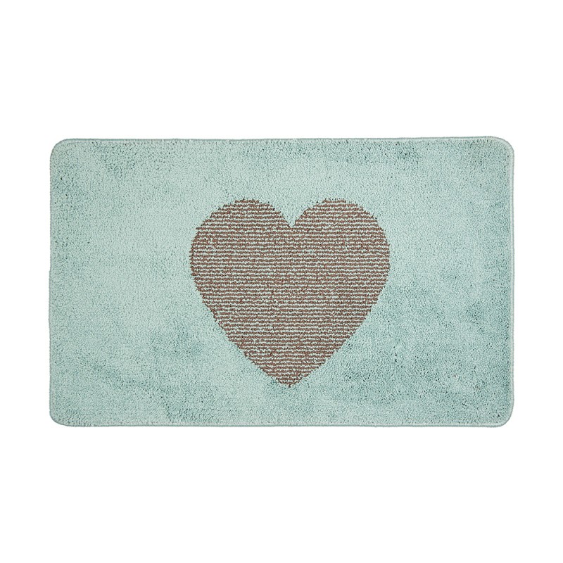 Clayre & Eef Tapis de bain 78x48x1 cm Bleu Polyester Rectangle Coeur