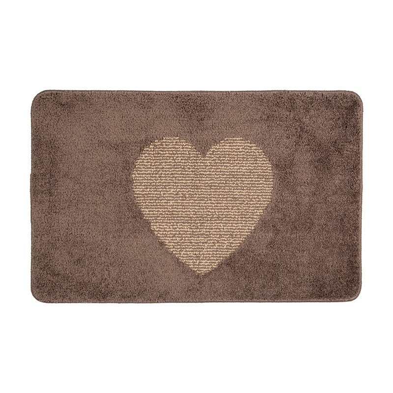 Clayre & Eef Tapis de bain 78x48x1 cm Marron Polyester Rectangle Coeur