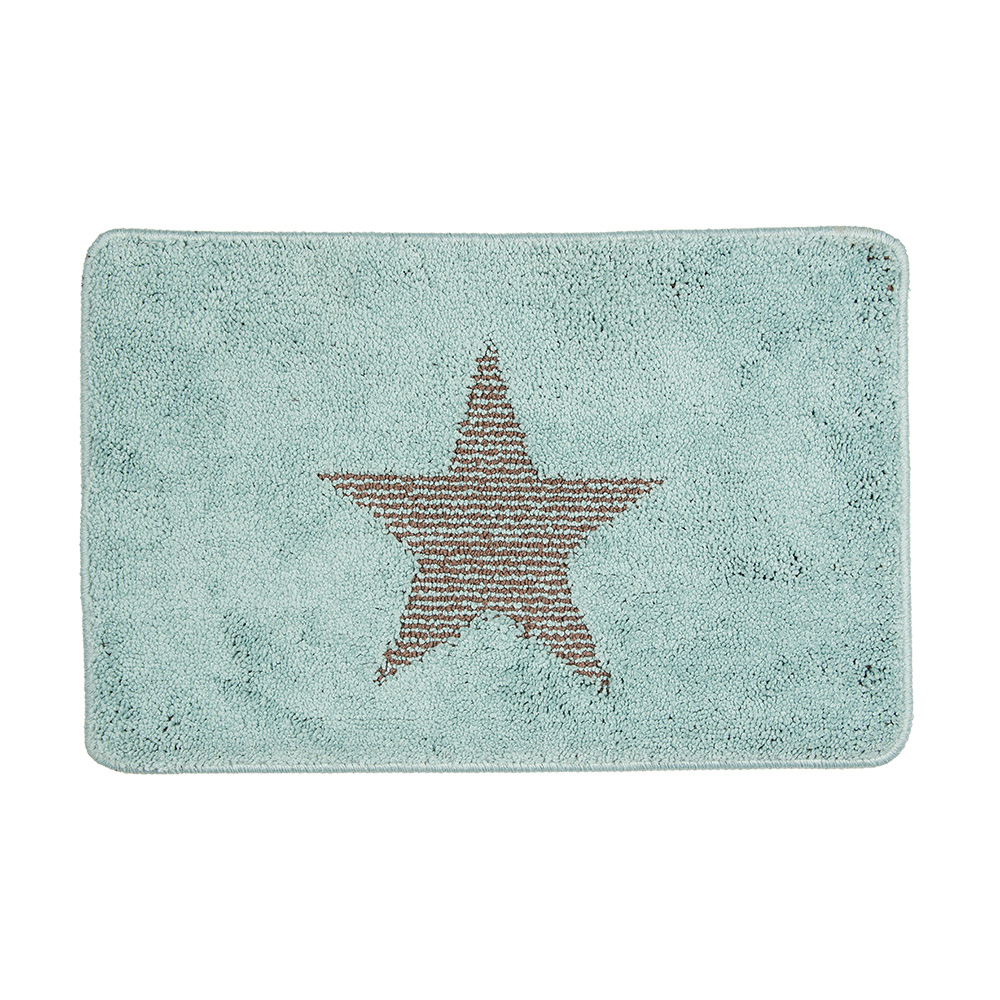 Clayre & Eef Badmat 58x38x1 cm Blauw Polyester Ster afbeelding