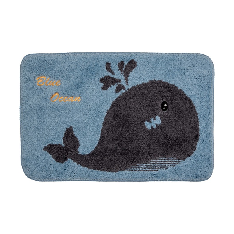 Clayre & Eef Bath Mat 58x38x1 cm Blue Grey Polyester Rectangle