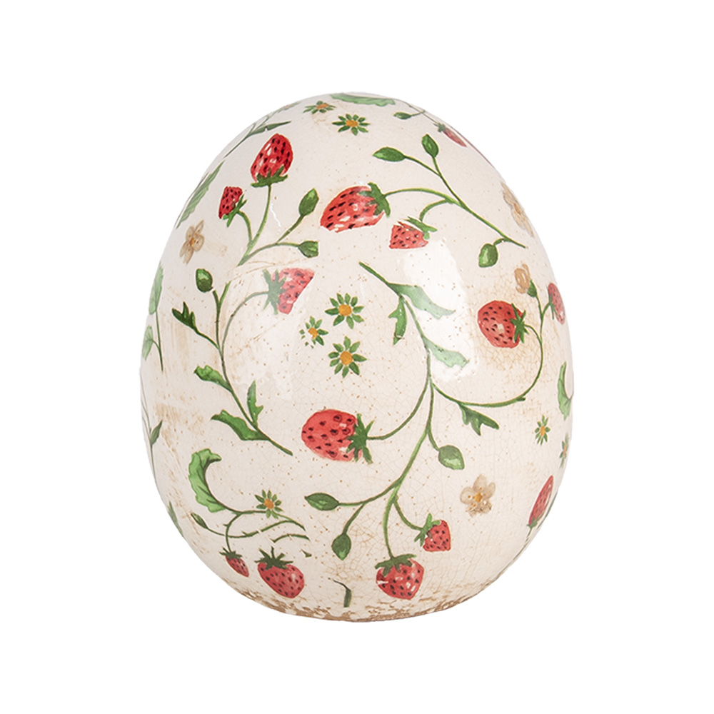 Clayre & Eef Beeld Ei Ø 14x16 cm Beige Rood Keramiek Aardbeien afbeelding 1