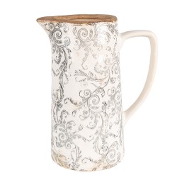 Clayre & Eef Dekorative Kanne 21x14x26 cm Beige Grau Keramik Blumen