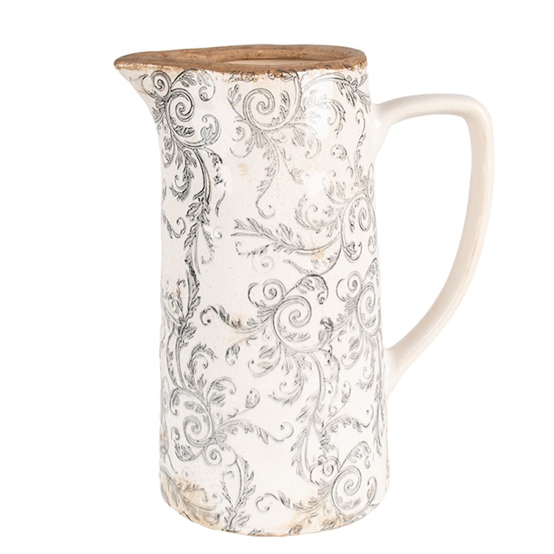 Clayre & Eef Dekorative Kanne 21x14x26 cm Beige Grau Keramik Blumen