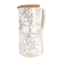 Clayre & Eef Dekorative Kanne 21x14x26 cm Beige Grau Keramik Blumen