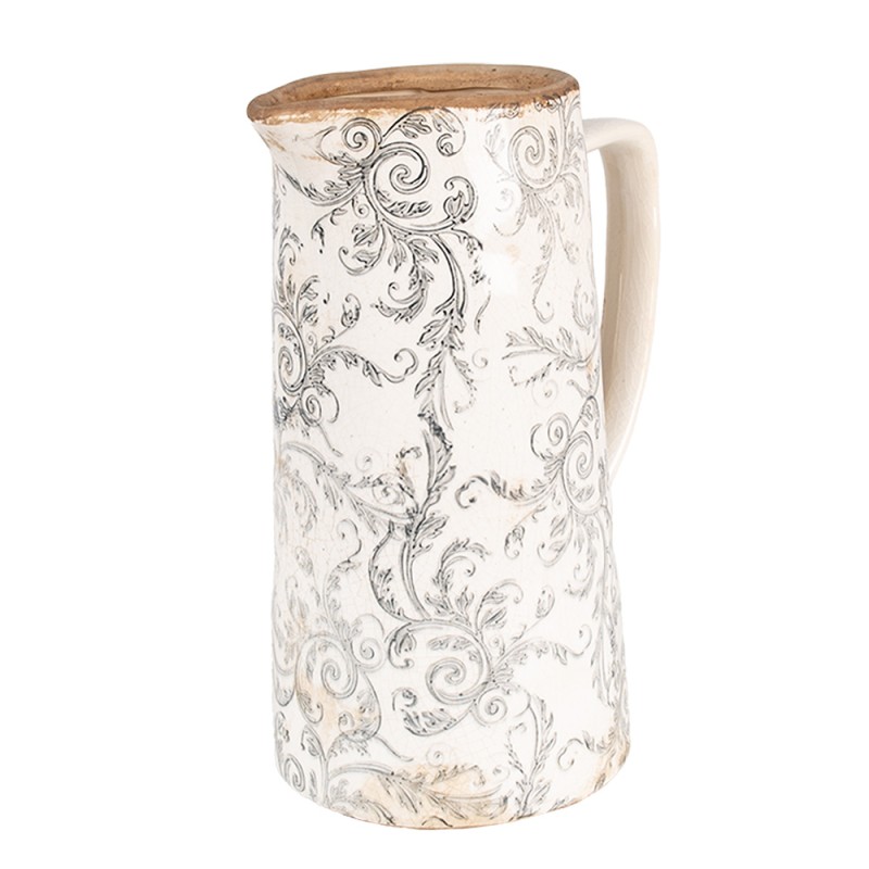 Clayre & Eef Dekorative Kanne 21x14x26 cm Beige Grau Keramik Blumen