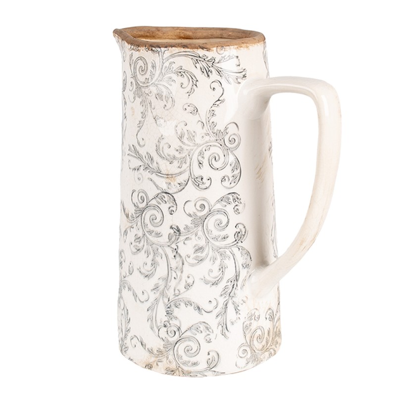 Clayre & Eef Dekorative Kanne 21x14x26 cm Beige Grau Keramik Blumen